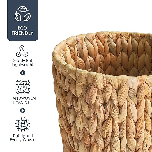 Coeusy Wicker Trash Can,Small Bathroom Trash Can,Water Hyacinth Wicker Waste Basket for Bathroom,Boho Waste Basket for Bedroom,Home Office,Compact Spaces(2 Gallon Round)