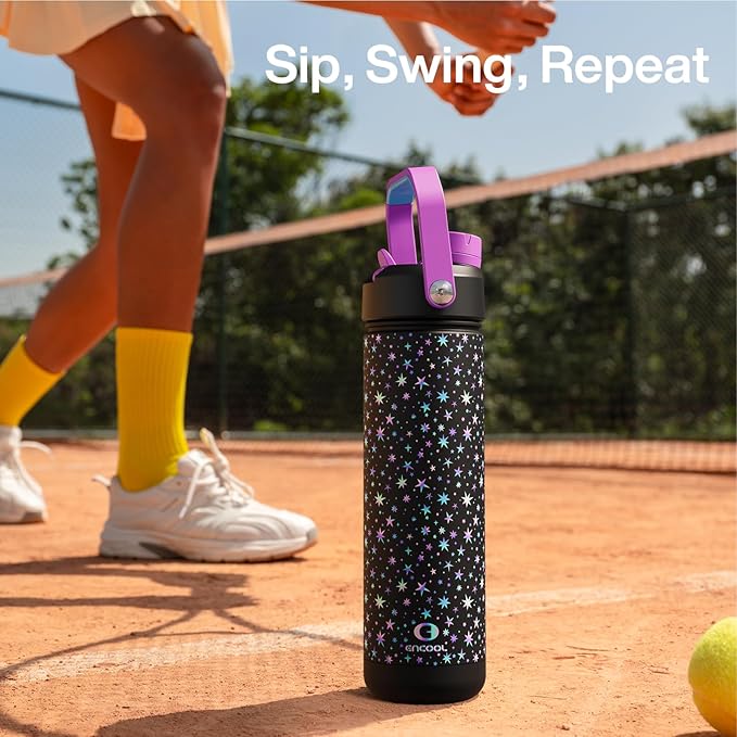 ENCOOL Insulated Water Bottle with Straw Stainless Steel Water Bottle, Glow in the Dark, Leak-Proof, BPA-Free, Keeps Cold for 24 Hours for Sports, Travel, School (26 oz, Neon Starlight)