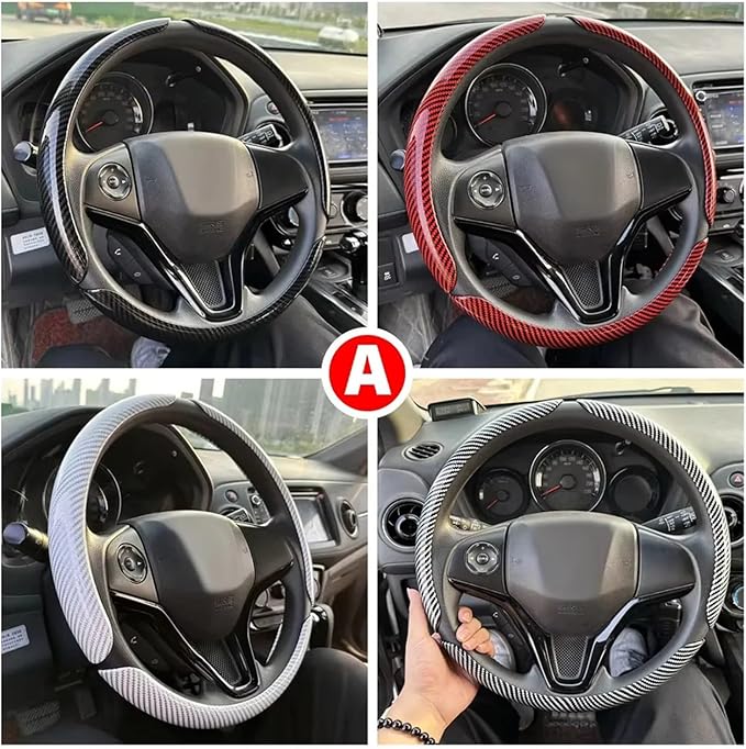3PCS Universal Car Steering Wheel Cover - Warm Winter 38cm Round Glossy Laser Carbon Fiber fit for Interior Accessories(3PCS Purple)