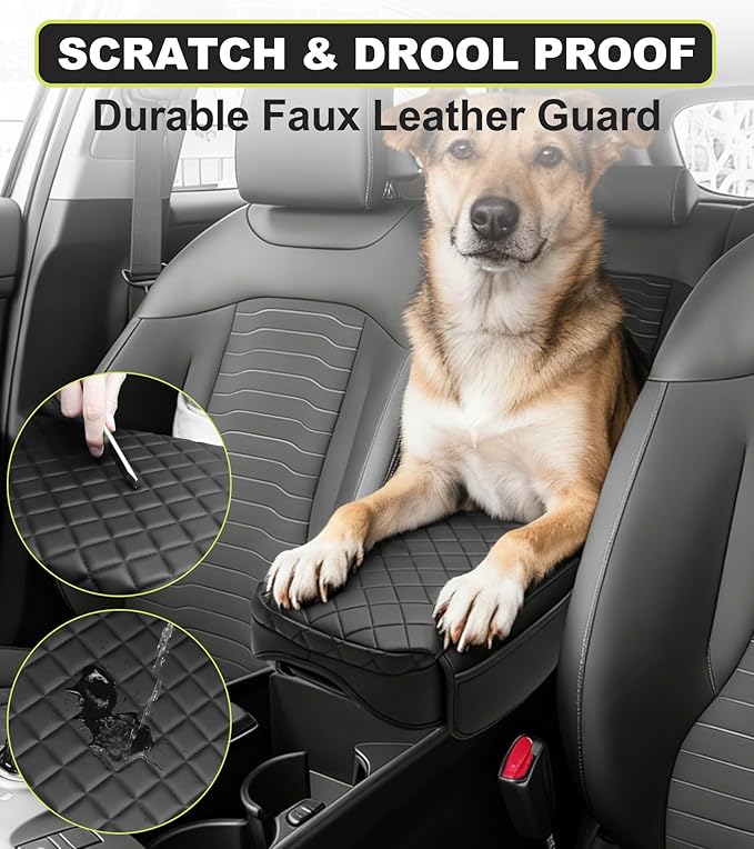 Center Console Armrest Cover for Kia Sportage 2023 2024 2025 2026 Accessories Arm Rest Lid Pad with Side Pockets, Black Faux Leather