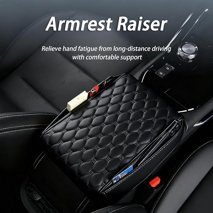 Car Center Console Cover for VW Jetta VI 2011-2013 2014 2015 2016 2017 2018, Thick Armrest Cushion Pad with Side Storage Pockets, Center Console Protector, Arm Rest Cover for Cars, SUVs & Trucks