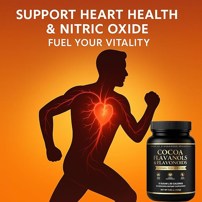 High Flavanol Cocoa Powder - Enhanced with Flavanol, Theobromine, Magnesium & Natural Flavonoids Blend, Supplement for Heart Health, Nitric Oxide & Energy, Sugar Free, Vegan, Non-GMO - 7.05oz (1)