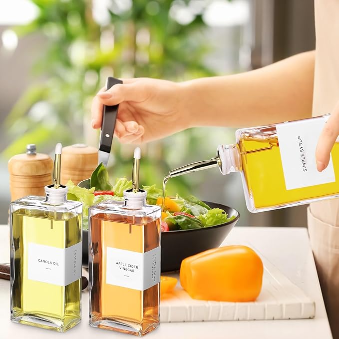 6 Sets Olive Oil Dispenser Bottles for Kitchen with Nozzles Funnel Labels Cooking Oil Dispenser 500ml Set for Kitchen Vinegar Coffee Syrup (Gold)