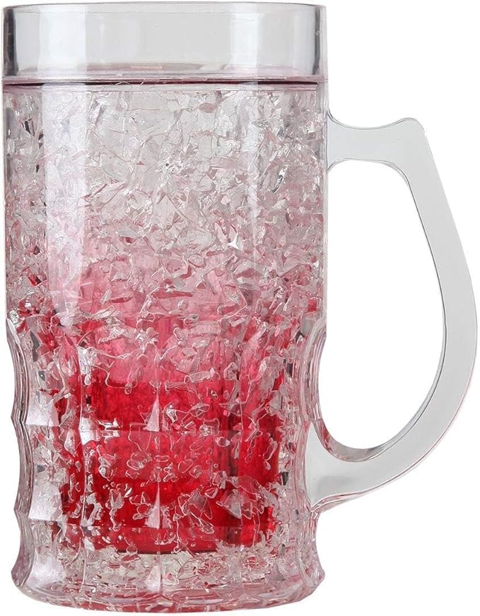 Lily's Home Insulated Double Wall Gel-Filled Acrylic Frosted Freezer Beer Glasses, Great for Enjoying Brews at BBQs and Parties, Clear with Assorted Color Bases (14 oz. Each, Set of 4) - Mug Shape