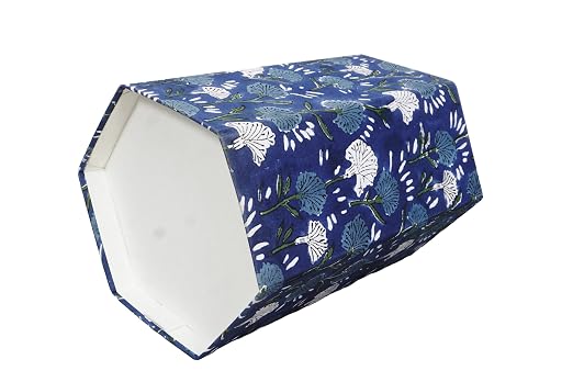 Generic 3.3 Gallon Cotton Hand Block Printed Paper Waste Basket |Small Decorative Trash Can for Housewarming Gifts in Living Room, Bedroom, Bathroom | Eco-Friendly, Plastic-Free (1, BLUE FLOWAR)