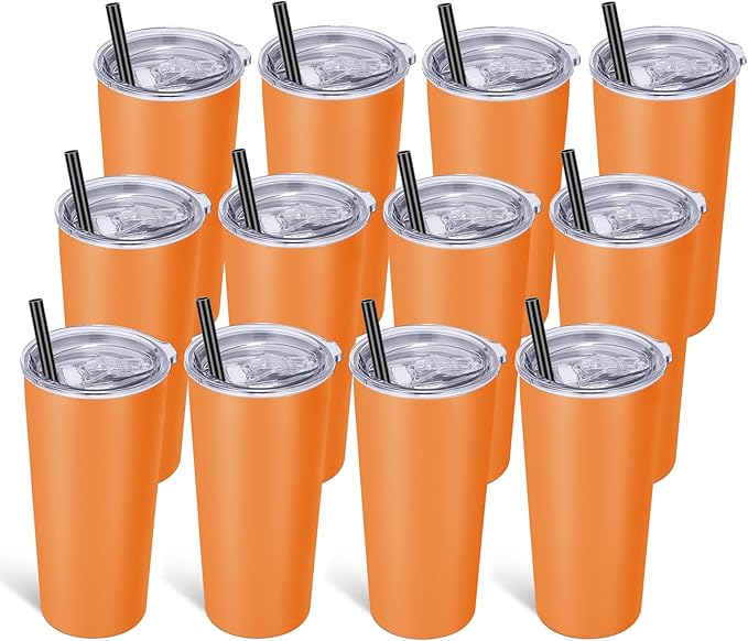 VEGOND 20oz Tumbler Stainless Steel Tumbler with Lid And Straw Vacuum Insulated Double Wall Travel Coffee Mug(orange package 12)