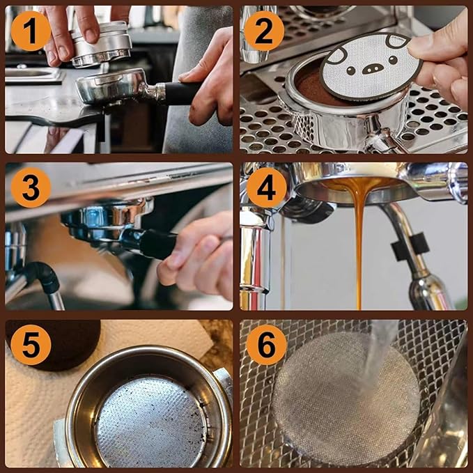 53.5mm Espresso Puck Screen 3-Pack, Lower Shower Screen, Metal Coffee Reusable Filter for 54mm Espresso Portafilter Basket, 1.7 Thickness - 316 Stainless Steel(Cute Animal)