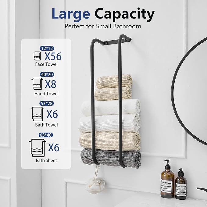 BWE Towel Racks for Bathroom Wall Mounted, Bathroom Towel Storage for Rolled Towels, Stainless Steel Vertical Towel Holder, Bathroom Organizer Black