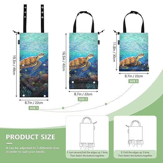 ALAZA Hanging Car Trash Bags Garbage Bag Trash Can for Back Seat Small Sea Turtle 1 Washable Storage Bag Retractable 2 Pack