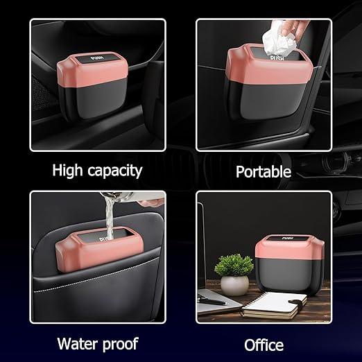2 Pack Car Trash Can with Lid, Built-in Storage Garbage Bag, Vehicle Trash Accessories for Interior, Mini Garbage Bin for Automotive, Home, Office, Kitchen, with 60pcs Trash Bags