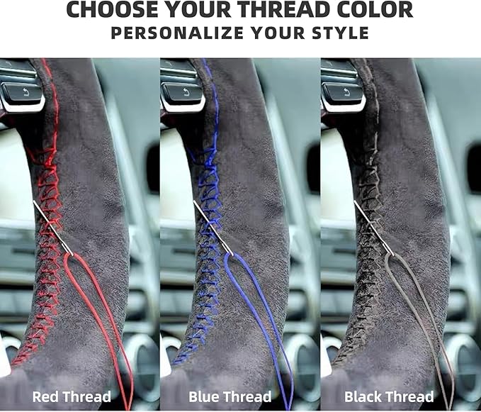 Suede Leather Steering Wheel Cover Wrap Kit - DIY Stitch-On for 17-18" Wheels, Superior Sweat Absorption & Non-Slip Grip, Comfortable & Durable Year-Round Upgrade