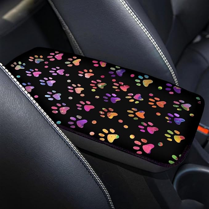 Colorful Dog Paws Arm Rest Car Car Center Console Cover Auto Console Armrest Cover Easy to Install Universal Cars Interior Accessories Cars Arm Rest Cover 12.3 x 7.5 Inch
