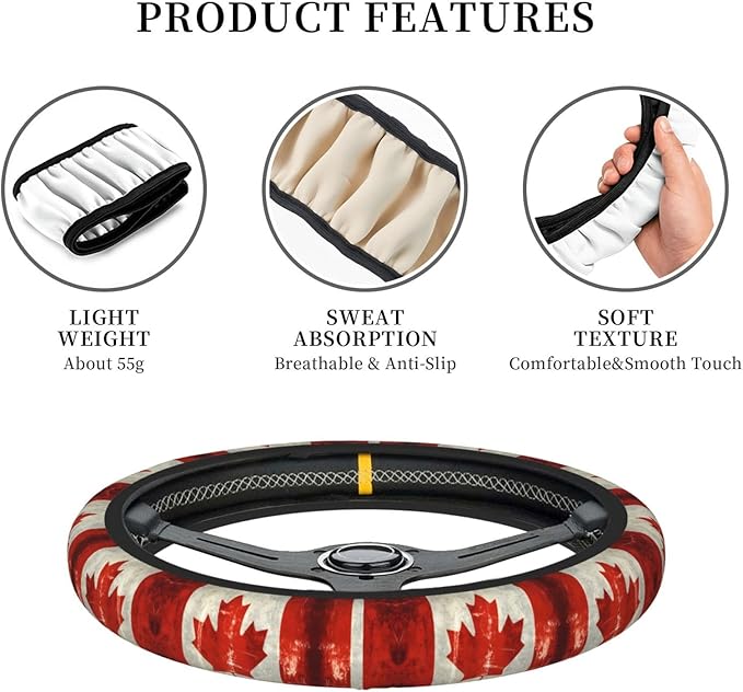 Canada Flag Universal Fit Steering Wheel Cover for Car, Truck, and SUV, Durable Steering Wheel Protection
