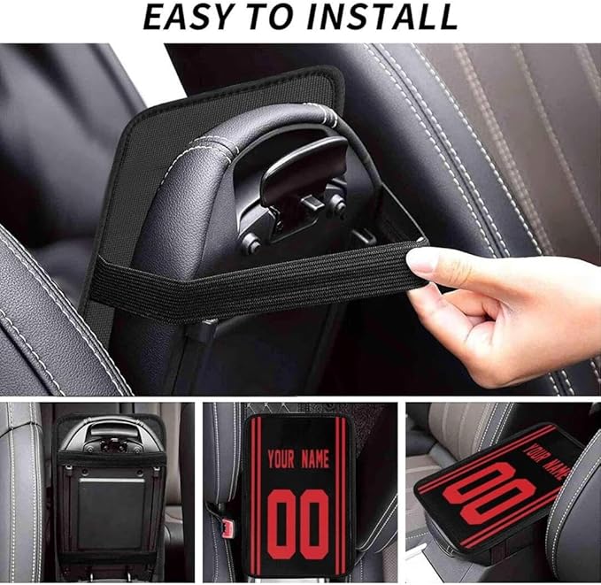 Custom Car Armrest Cover,Add Personalized Name and Number As Gifts for Loyal Football Fans,American Football Auto Center Console Pad Car handrail Box Cushion,Fit for Most Car Seat Box Cover Protector