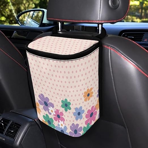 Cute Groovy Flower Butterfly Car Trash Can Bin Interior Accessory Large Capacity Auto Garbage Bin for SUV Truck，Garbage Container Bin