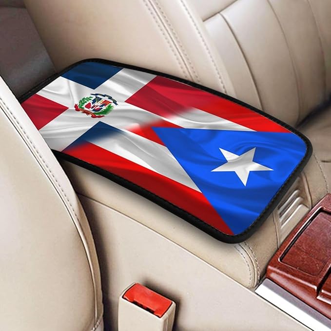Auto Center Console Pad Puerto Rico Porto Rico Puerto Rican and Dominican Republic Flag Wavy Car Armrest Cover Armrest Seat Handrail Box Cover Cushion Universal Decoration Protector Accessories