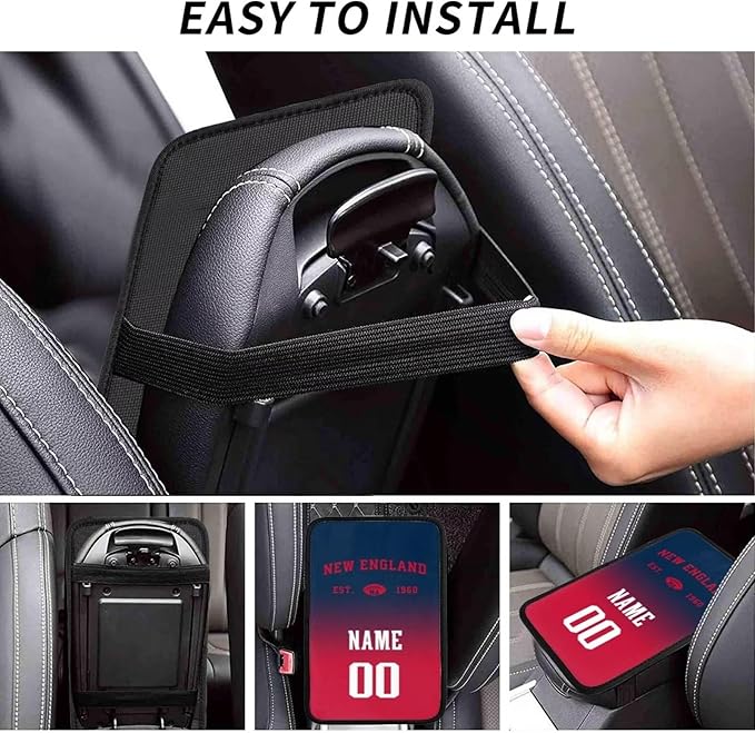 Custom Car Armrest Cover,Add Personalized Name and Number As Gifts for Loyal Football Fans,Auto Center Console Pad Car handrail Box Cushion,Fit for Most Car