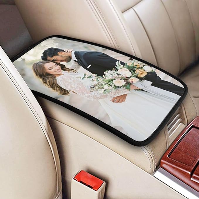 Custom Auto Center Console Pad Car Armrest Cushion Car Decor Accessories, Add Your Own Personalized Text Name Message Image on Seat Box Cover Protector, Universal for Most Vehicle Sedan, Truck, SUV