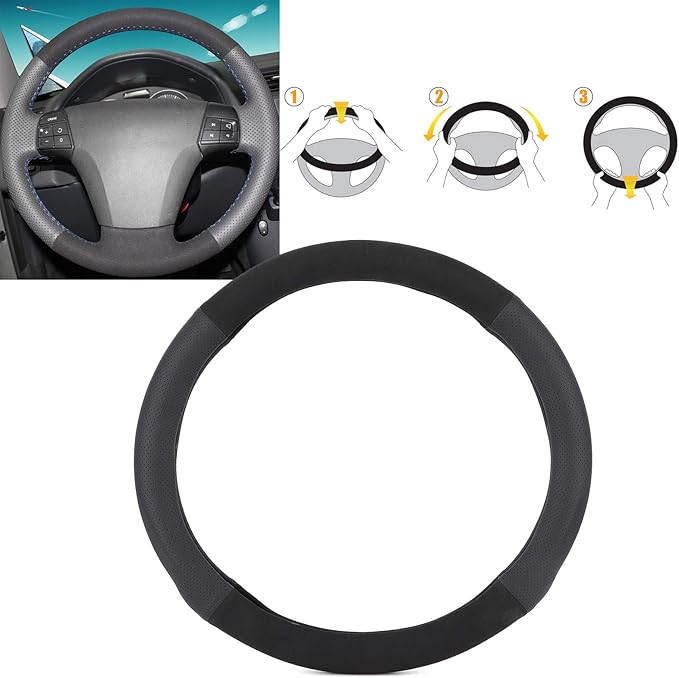 15in Stee Wheel Cover, Suicial Leather Stee Wheel or, Non Slip Comable Grip for Car Modification, Heat e Wheel Cover
