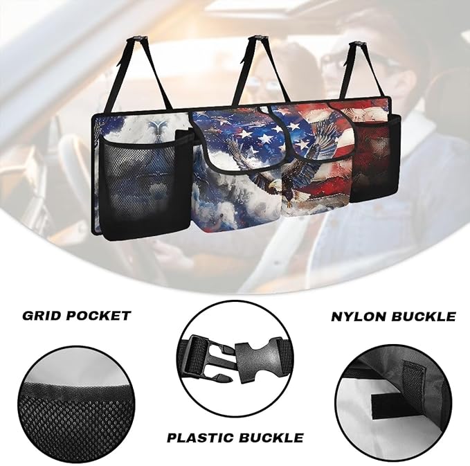 Eagle America Flag Car Trunk Organizer, Hanging Seat Back Storage Organizer with Large Pockets, Space-Saving Backseat Car Organizer, Large Capacity Collapsible Bag for Most Vehicles