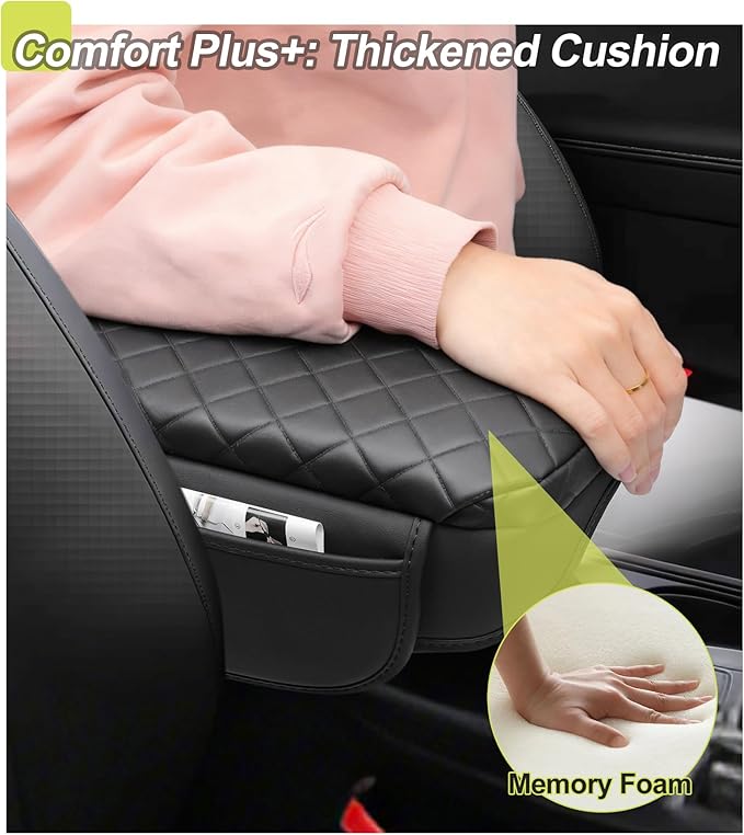 Center Console Armrest Cover for Kia Sportage 2023 2024 2025 2026 Accessories Arm Rest Lid Pad with Side Pockets, Black Faux Leather