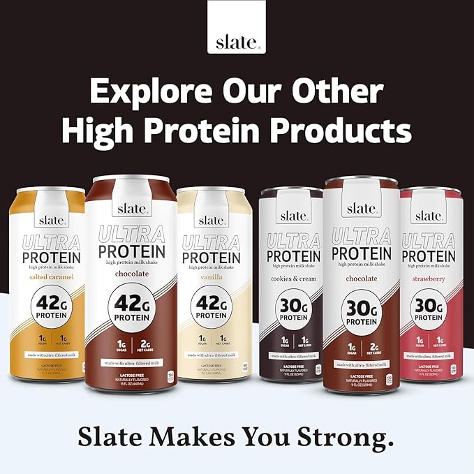 Slate Milk - High Protein Milk Shake - Classic Chocolate - Lactose Free, 20g Protein, 1g Sugar, 100 Calories, 2g Net Carbs, No Added Sugar - Natural, Breakfast Boost, Post Workout - 11 fl oz, 48 Cans