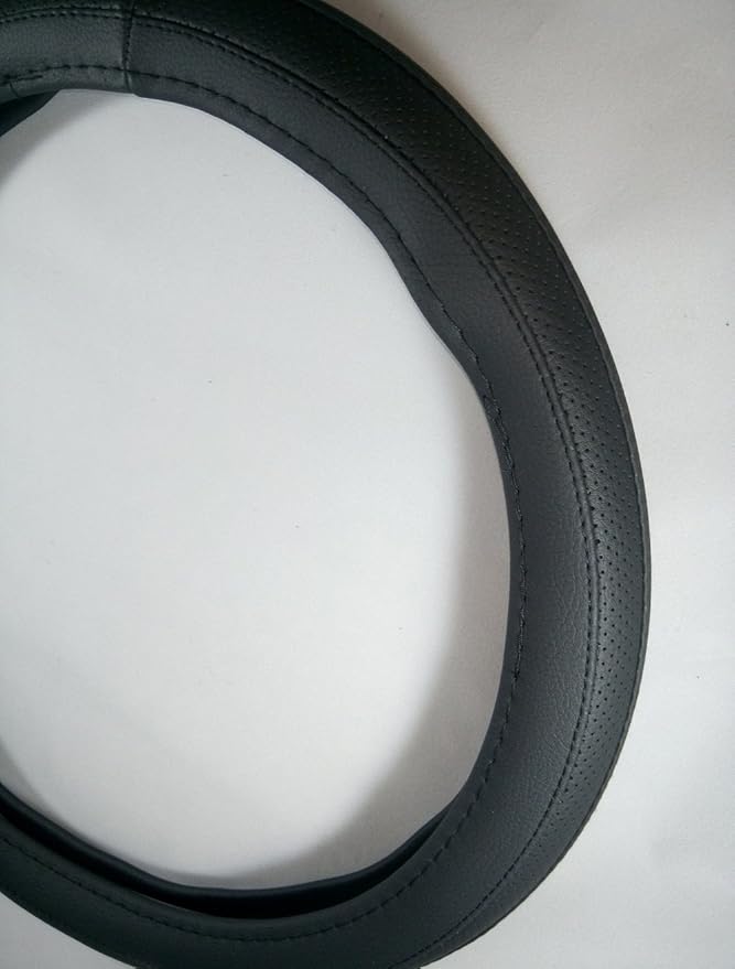 Jdragon Full Black PU Leather Great Comfort Slip-On Steering Wheel Cover 14.25-15" Diameter