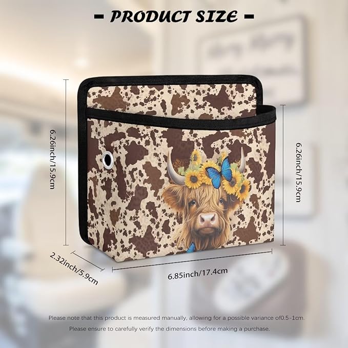 Highland Cow Universal Car Side Pocket Organizer, Car Pocket Pouch for Cars Seat, Door, Window, Console, Multifunctional Cars Organizer Accessories for Phone Sunglasses Keys Cards