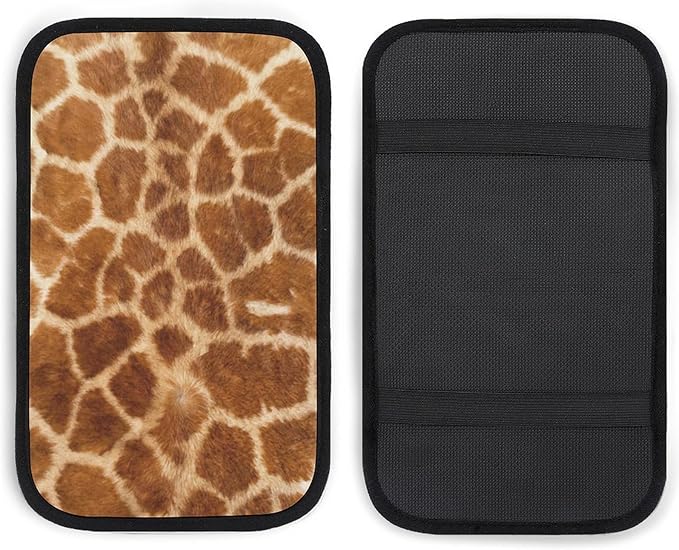 Animal Giraffe Print Car Center Console Cushion Pad,Waterproof Armrest Seat Box Cover Protector,Comfortable Car Decor Accessories Fit for Most Cars, Vehicles, SUVs