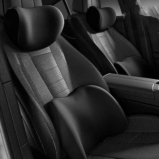 New Car Headrest & Lumbar Support Cushion for Toyota RAV4 2012-2024, Ergonomic Memory Foam Seat Headrest Neck Rest Cushion Breathable Removable Cover for Neck Back Relief,A/Black