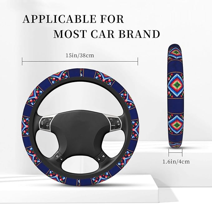 Norwegian Traditional Pattern Neoprene Steering Wheel Covers Women Men Car Accessories, Universal 15 Inch Fit Auto, Suvs, Truck