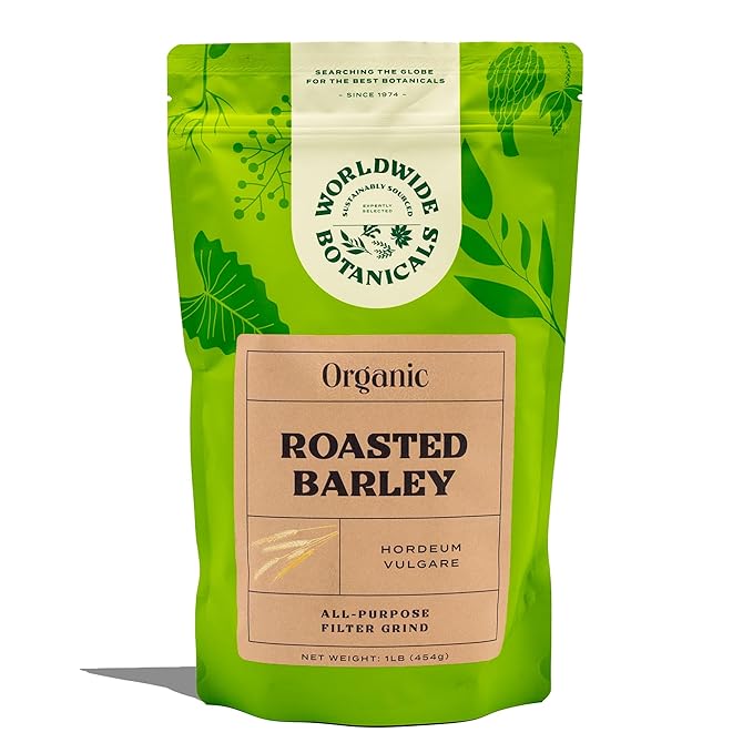 Worldwide Botanicals Organic Barley, Dark Roast – 1 lb –Italy’s Orzo, their Favorite Caffeine-Free Coffee Alternative – Brew Like Coffee – Acid Free, Kosher, Ground, 16 ounces