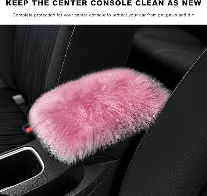 Furry Car Center Console Cover Pad, 11.8"×7.9" Auto Fluffy Plush Center Armrest Protective Cover, Comfortable Fuzzy Armrest Seat Box Protector Cushion for Cars Trucks SUVs (Pink)
