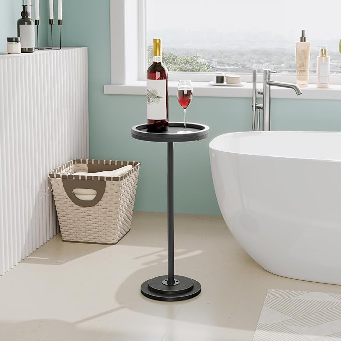HOOBRO Small Round Side Tables, Set of 2, Drink Tables, Coffee Martini Tables with Pedestal Accent for Small Spaces in Living Room, Bedroom, Sofa Couch, Black BB168BZP201