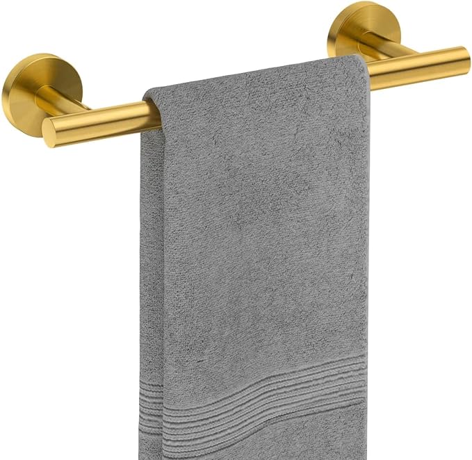 USHOWER Brushed Gold Hand Towel Bar, 9-Inch Towel Racks for Bathroom Wall-Mounted, SUS304 Stainless Steel Towel Rod (Total Length 11-Inch)