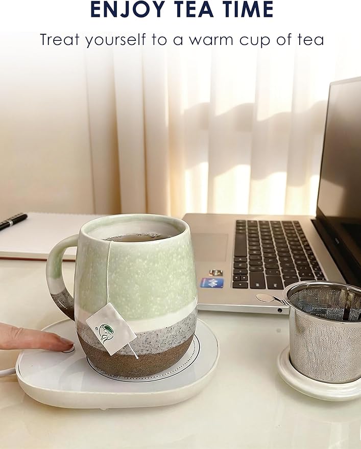 SISETOP 13.5 OZ Large Tea Infuser Mug, Reactive Glaze Tea Cup with Infuser and lid, Ceramic Infusion Mug for Loose Leaf, Microwave & Dishwasher Safe, Green
