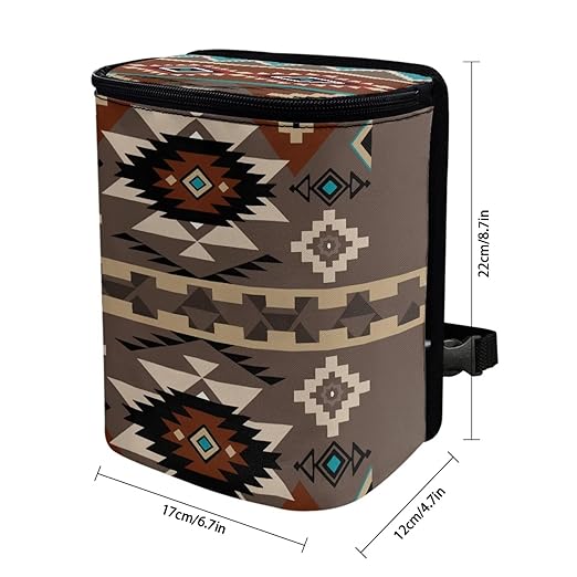 Car Trash Bags for Back Seat Car Garbage Bin with Lid Foldable Auto Interior Storage Bags Hanging Accessories, Southwestern Geometric Aztec Tribal Print