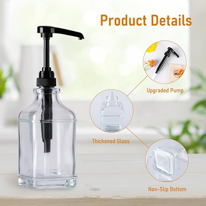 Alotpower 2-Pack 16oz Glass Coffee Syrup Dispenser Bottles, Empty Square Dispenser for Coffee Bar with 1/4oz Pump - Kit Includes 36 Labels & Marker