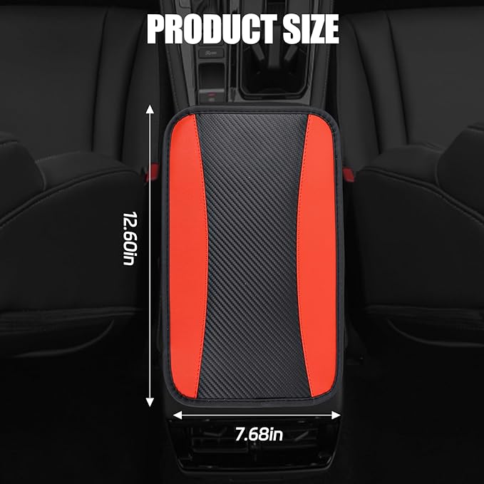 Hovom Car Center Console Cover, 12.72"×7.15" Leather Armrest Cover for Cars, Stylish Auto Armrest Cushion Pad, Anti-Scratch Vehicle Arm Rest Protector, Universal Interior Car Accessories (Red)