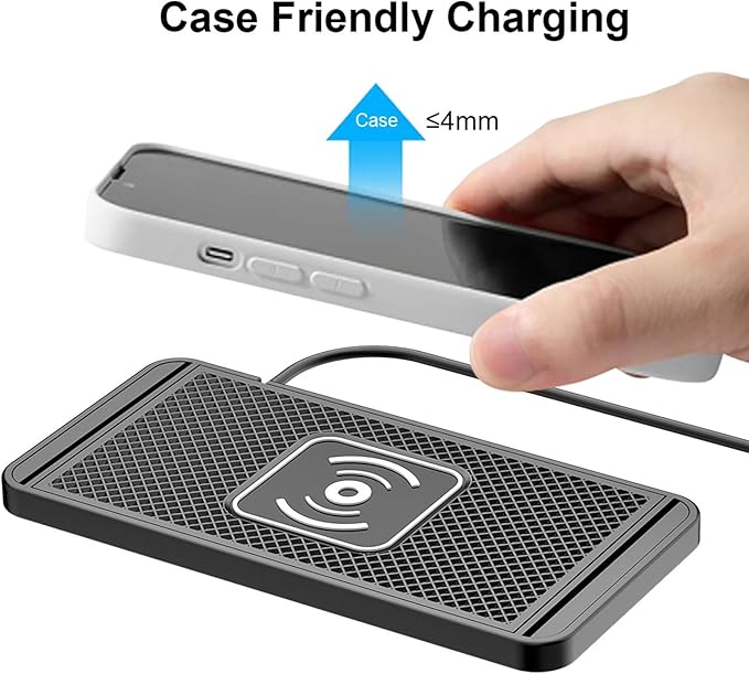 GOWENIC Wireless Car Charger, DIY 15W Fast Wireless Charging Pad USB C Non Slip Charging Mat for iOS 11 12 14 15 16 17, for for Note 10 Phone(30CM Cable)