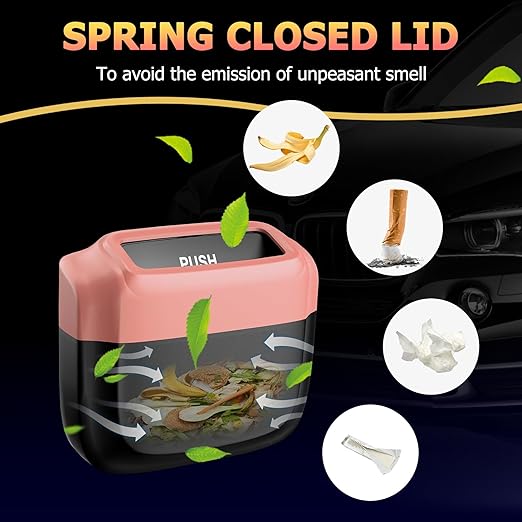 2 Pack Car Trash Can with Lid, Built-in Storage Garbage Bag, Vehicle Trash Accessories for Interior, Mini Garbage Bin for Automotive, Home, Office, Kitchen, with 60pcs Trash Bags