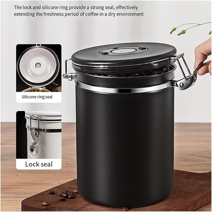 1200/1500/1800/2800ML Large Capacity Coffee Bean Vacuum Storage Container - Food-Grade Stainless Steel Airtight Canister With One-Way Air Valve For Grains, Tea, Nuts & Coffee Grounds(Silver,Small)