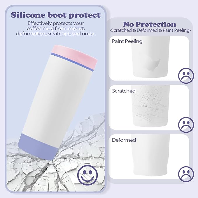 2Pcs Silicone Boot for Owala SmoothSip Slider Coffee Tumbler 20oz 12oz, Anti-Slip Sleeve for Travel Coffee Mug, Protective Accessories for Owala BPA Free (Cloudy Violet)