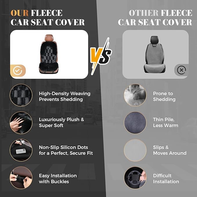 Coverado Fluffy Fur Car Seat Covers, Luxury Thickened Plush Car Seat Cushion Set, Warm Faux Sheepskin Seat Covers, Soft Fuzzy Car Seat Protector, Non-Slip Front Seat Covers Universal Fits Most Cars