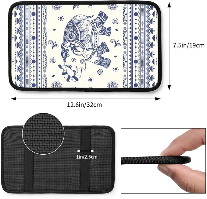 Universal Car Center Console Cushion Pad, Blue Elephant Soft Waterproof Car Center Console Cover Auto Armrest Seat Box Cover Protector for Most Vehicle SUV Truck Car