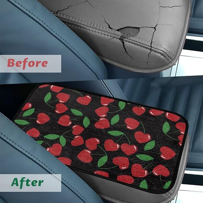 CLOHOMIN Red Cherry Car Armrest Pad for Auto Sedan SUV Truck Center Console Cover Cute Car Console Covers Flannel Auto Interior Accessories Universal Fit