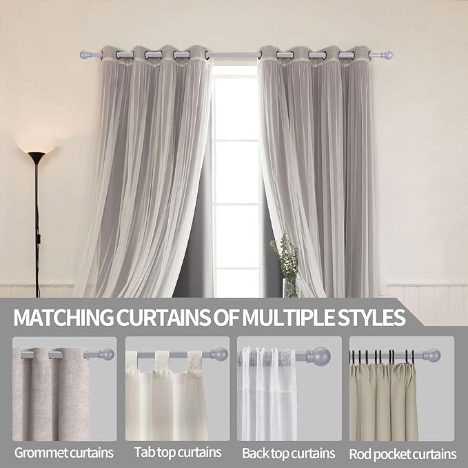Thestoa Curtain Rods for Windows 30-46 inch, 5/8" Brushed Nickel Curtain Rod, Stainless Steel Small Curtain Rods for Bedroom, Living Room, Farmhouse, Outdoor Curtain Rod Silver