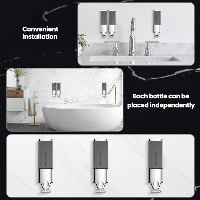 3-in-1 Quadrate Dispensers for The Shower,Shower soap Dispenser,Conditioner Dispenser, Shampoo Dispenser,No Drilled Wall Mounted Distributor,Hotel,Bathroom,Home