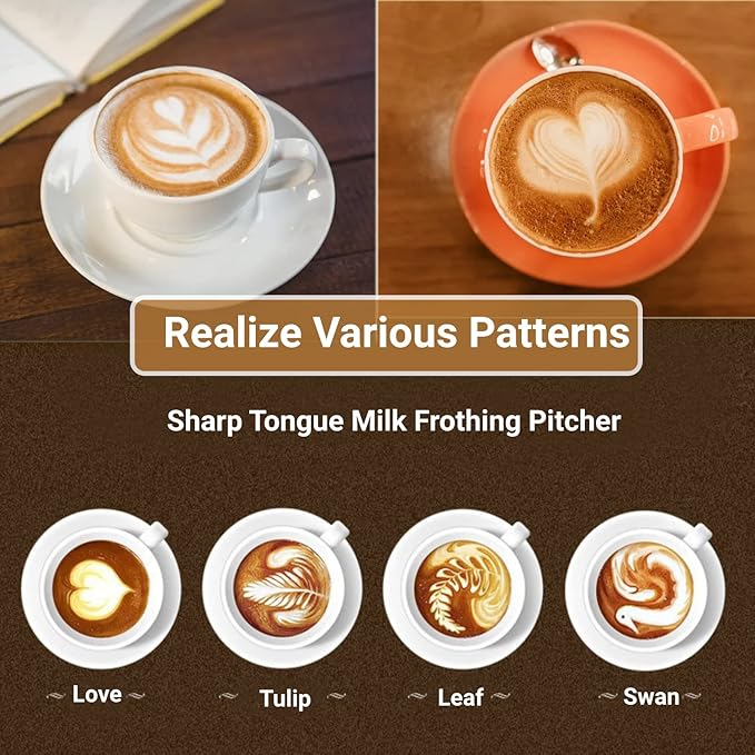 Milk Frothing Pitcher, 350ml/12oz Milk Frother Cup Stainless Steel Jug Steaming Pitcher, Milk Coffee Cappuccino Latte Art Barista Steam Pitchers Milk Jug Cup with Decorating Pen
