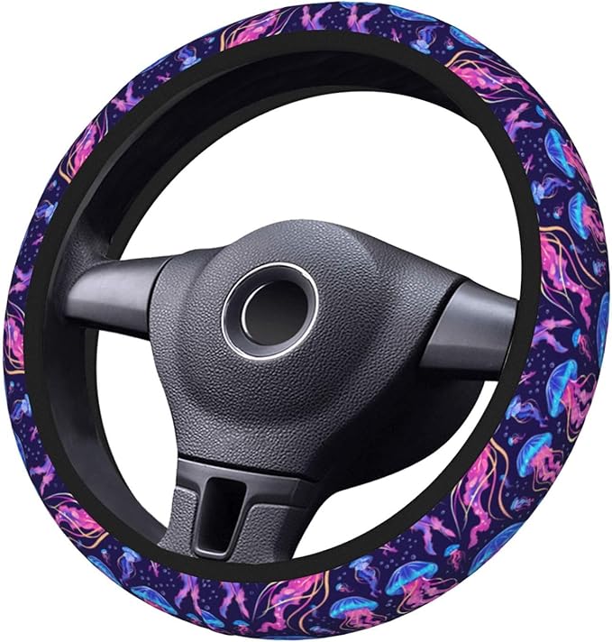 Purple Fantasy Jellyfish Steering Wheel Cover For Women Men Girls, Car Accessories Decor Thickened Anti-Slip Auto Steering Wheel Covers Protector Universal Fit 15 Inch For Cars, Truck, Suv